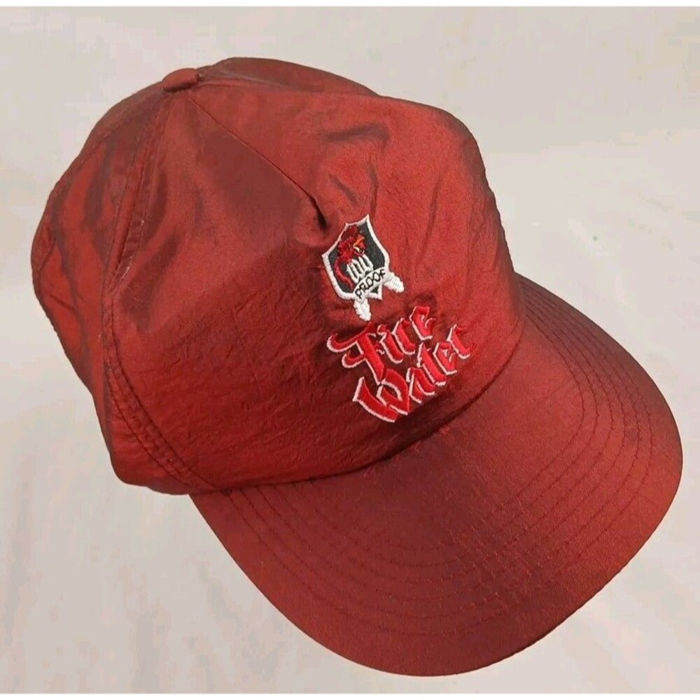Vintage Fire Water 100 Proof Liquor Red Nylon Lightweight Hat/Cap-EXCELLENT!